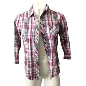 OP Women's Pink Plaid Button Down Shirt